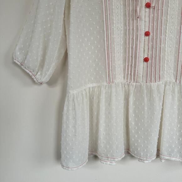 Matilda Jane Sheer Swiss Dot Peplum Blouse 3/4 Sleeves Cream Woman's size Medium - Picture 5 of 11